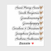 Aangepaste gastlijst 7 namen kalligrafie Bruin Har Sticker (Vel)