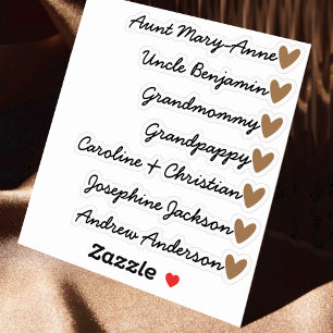 Aangepaste gastlijst 7 namen kalligrafie bruine ha sticker