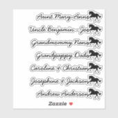 Aangepaste gastlijst 7 namen kalligrafie Paard Sym Sticker (Vel)