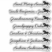 Aangepaste gastlijst 7 namen kalligrafie Paard Sym Sticker (Voorkant)