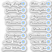 Aangepaste gastlijst namen calligrafie madeliefjes sticker (Voorkant)