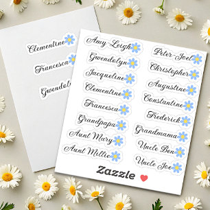 Aangepaste gastlijst namen kalligrafie madeliefje sticker