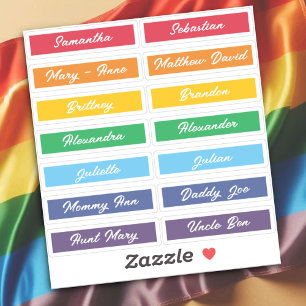 Aangepaste gastlijst namen regenboog handlettering sticker
