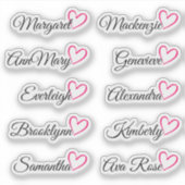 Aangepaste gastlijst namen Roze kalligrafie Hart   Sticker (Voorkant)