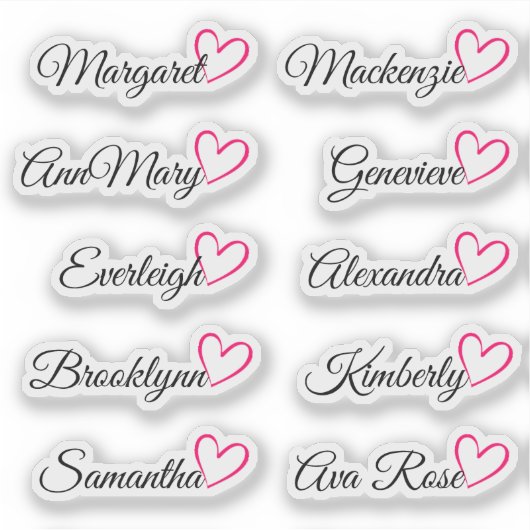 Aangepaste gastlijst namen Roze kalligrafie Hart   Sticker (Voorkant)