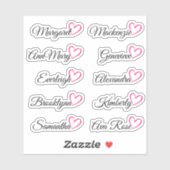 Aangepaste gastlijst namen Roze kalligrafie Hart   Sticker (Vel)