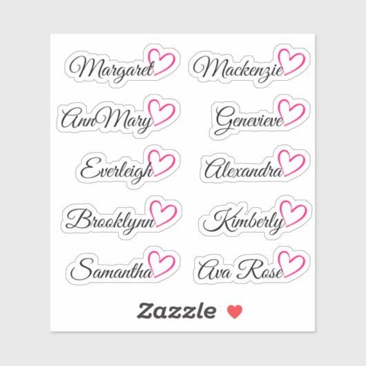 Aangepaste gastlijst namen Roze kalligrafie Hart   Sticker (Vel)