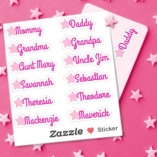 Aangepaste gastlijst namen Schattige sterren Helde Sticker