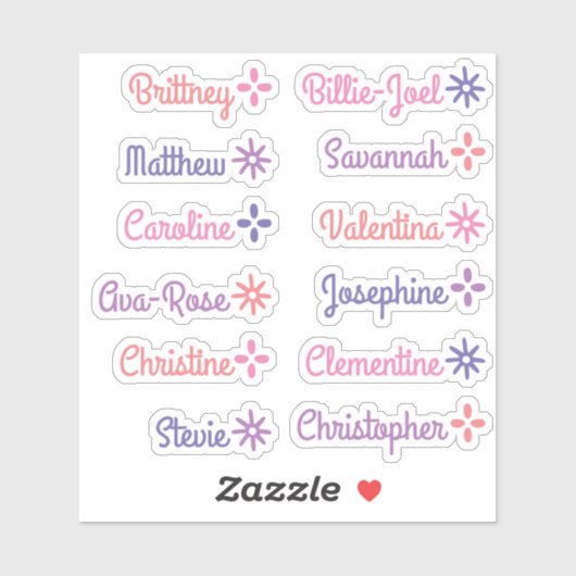Aangepaste gastlijstnamen Cute Stars Handlettering Sticker (Vel)
