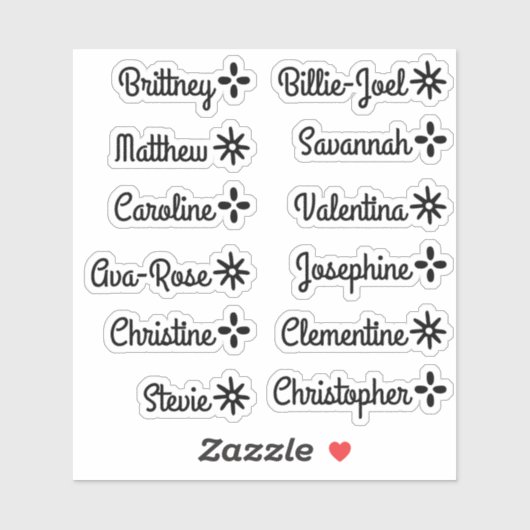 Aangepaste gastlijstnamen Cute Stars Handlettering Sticker (Vel)