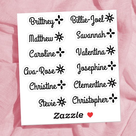 Aangepaste gastlijstnamen Cute Stars Handlettering Sticker