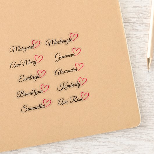 Aangepaste gastlijstnamen Roze kalligrafie Hart   Sticker