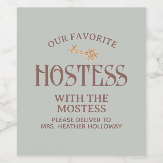 Aangepaste gastvrouw met het Mostess Script Gift Wijn Etiket (Enkel label)