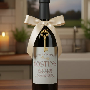 Aangepaste gastvrouw met het Mostess Script Gift Wijn Etiket