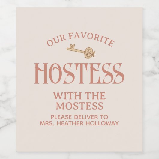 Aangepaste gastvrouw met het Mostess Script Gift Wijn Etiket (Enkel label)