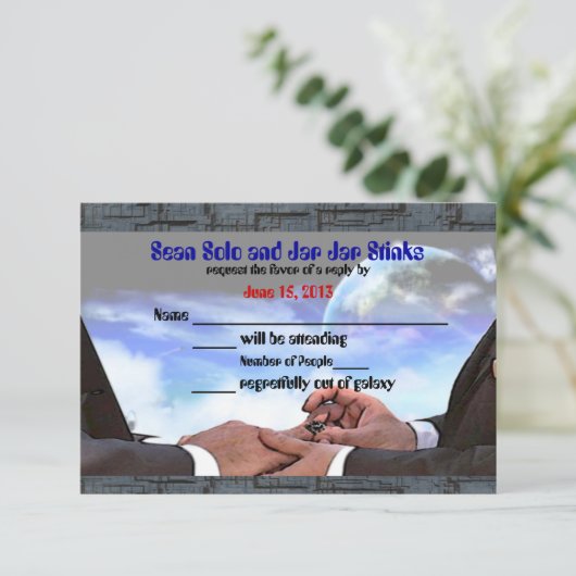 Aangepaste Gay Sci Fi Verbintenisceremonie RSVP (Staand voorkant)