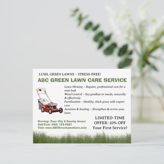 aangepaste gazonservice briefkaart (Staand voorkant)