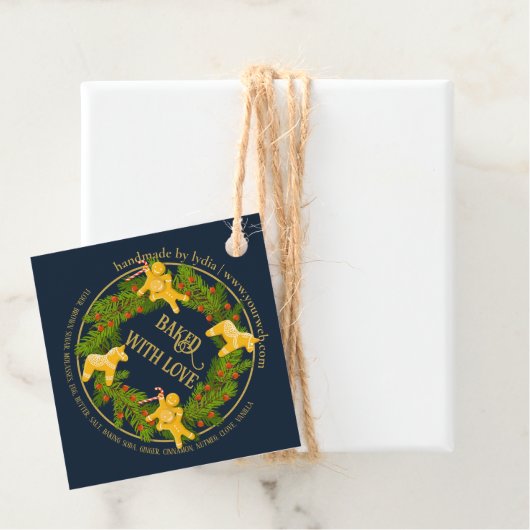 Aangepaste "gebakken met liefde" Christmas Square  Bedankjes Labels (In situ)