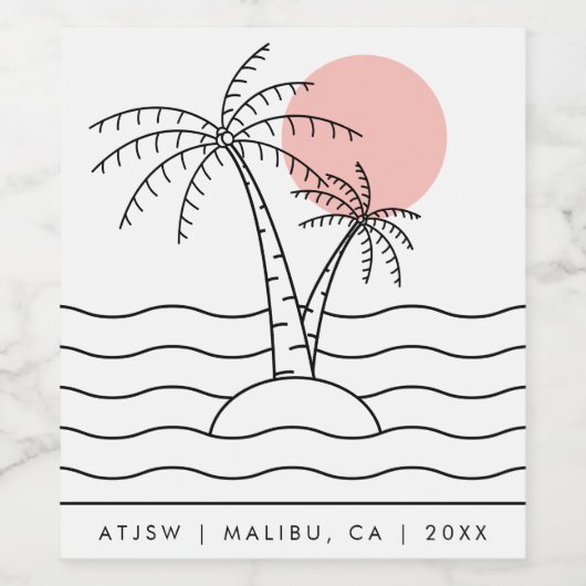 Aangepaste gebeurtenis gebrandmerkt Palm Tree Pink Wijn Etiket (Enkel label)