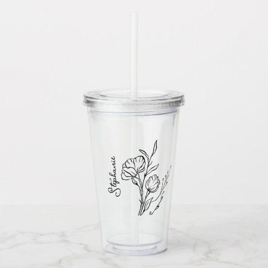 Aangepaste Geboorte Bloem Acryl Tumbler Met Naam Acryl Drinkbeker (Voorkant)