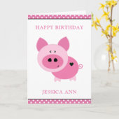 Aangepaste geboorte van Cute Pink Pig Kaart (Gele Bloem)