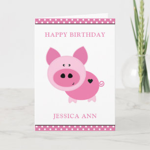 Aangepaste geboorte van Cute Pink Pig Kaart