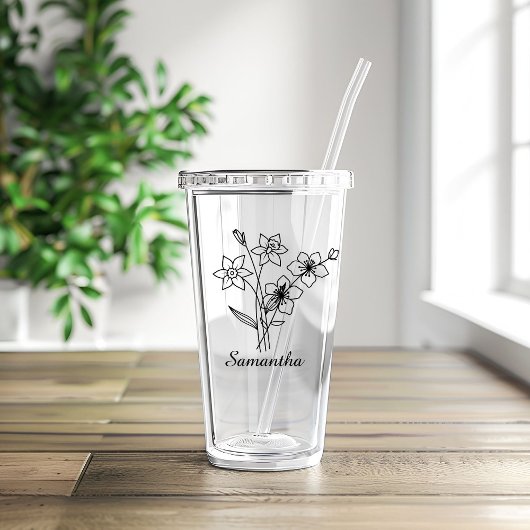 Aangepaste geboortebloem met naam voorstel ,Verjaa Acryl Drinkbeker