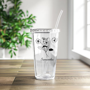 Aangepaste geboortebloem met naam voorstel ,Verjaa Acryl Drinkbeker
