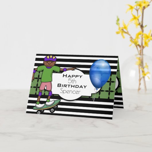 Aangepaste geboortedag met Skateboarder Kaart (Gele Bloem)