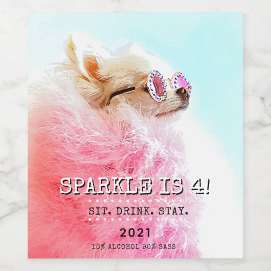 Aangepaste geboortedatum foto van Dog | Pet Star Wijn Etiket (Enkel label)