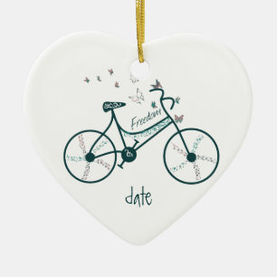 Aangepaste gebufferde bike Butterflies, bloemen en Keramisch Ornament