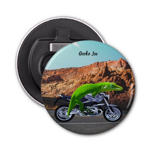 Aangepaste Gecko Rider op Motorcycle Desert Highwa Button Flesopener (Voorkant)