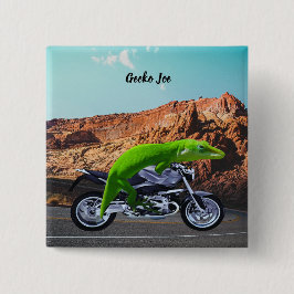 Aangepaste Gecko Rider op Motorcycle Desert Highwa Vierkante Button 5,1 Cm