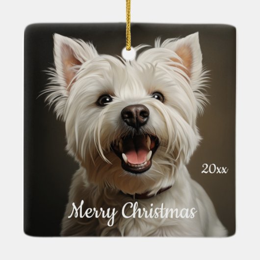 Aangepaste gedateerde Christmas West Highland Terr Keramisch Ornament (Achterkant)