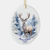 Aangepaste gedateerde herten Winter Snow Forest An Keramisch Ornament (Rechts)