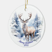 Aangepaste gedateerde herten Winter Snow Forest An Keramisch Ornament (Links)