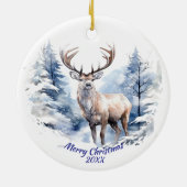 Aangepaste gedateerde herten Winter Snow Forest An Keramisch Ornament (Achterkant)