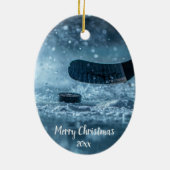 Aangepaste gedateerde ijshockeyspeler Kerstmis Keramisch Ornament (Achterkant)