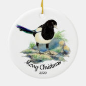 Aangepaste gedateerde kerst ekster tuin vogel keramisch ornament (Achterkant)
