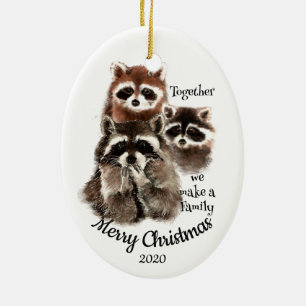 Aangepaste gedateerde kerst Fun Family Wasbeer Quo Keramisch Ornament