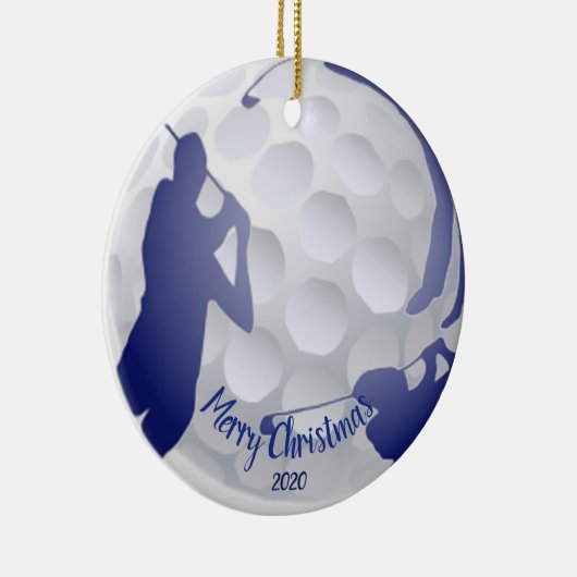 Aangepaste gedateerde Kerst Golfen Golfer Fun Keramisch Ornament (Rechts)