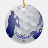 Aangepaste gedateerde Kerst Golfen Golfer Fun Keramisch Ornament (Voorkant)