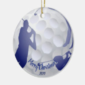 Aangepaste gedateerde Kerst Golfen Golfer Fun Keramisch Ornament (Links)