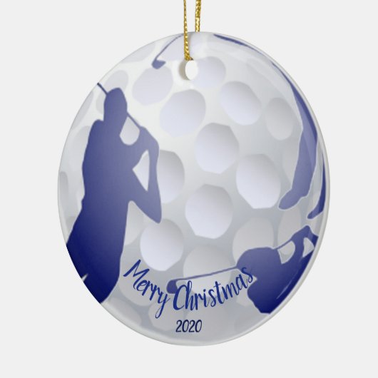 Aangepaste gedateerde Kerst Golfen Golfer Fun Keramisch Ornament (Links)