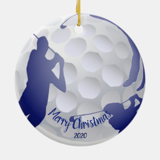 Aangepaste gedateerde Kerst Golfen Golfer Fun Keramisch Ornament (Achterkant)