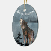Aangepaste gedateerde kerst Howling Wolf Waterverf Keramisch Ornament (Links)