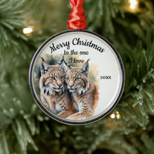 Aangepaste gedateerde kerst lynx wilde katten een  metalen ornament