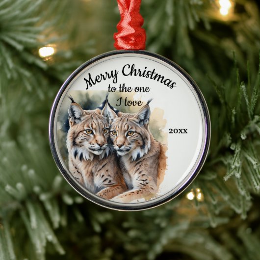 Aangepaste gedateerde kerst lynx wilde katten een metalen ornament (Boom)