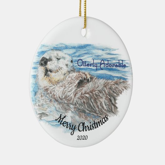 Aangepaste gedateerde kerst Ottering Schattige ott Keramisch Ornament (Rechts)