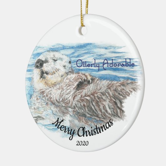 Aangepaste gedateerde kerst Ottering Schattige ott Keramisch Ornament (Links)